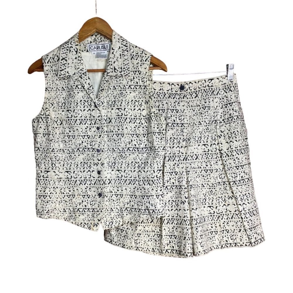 Vintage Carlisle Women Printed Sleeveless Button-Up Top/Vest & Shorts Set Size 8